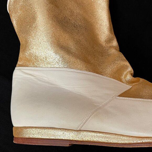 MAUD FRIZON VINTAGE GOLD & CREAM LEATHER DEMI BOOT - Picture 10 of 16